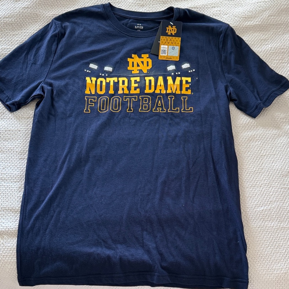 Under Armour Navy Notre Dame Football Short Sleeve Tee 2025 schedule on back